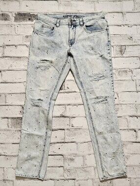 Rogue Skinny Distressed Jeans Paint Splatter Light Wash Denim 34